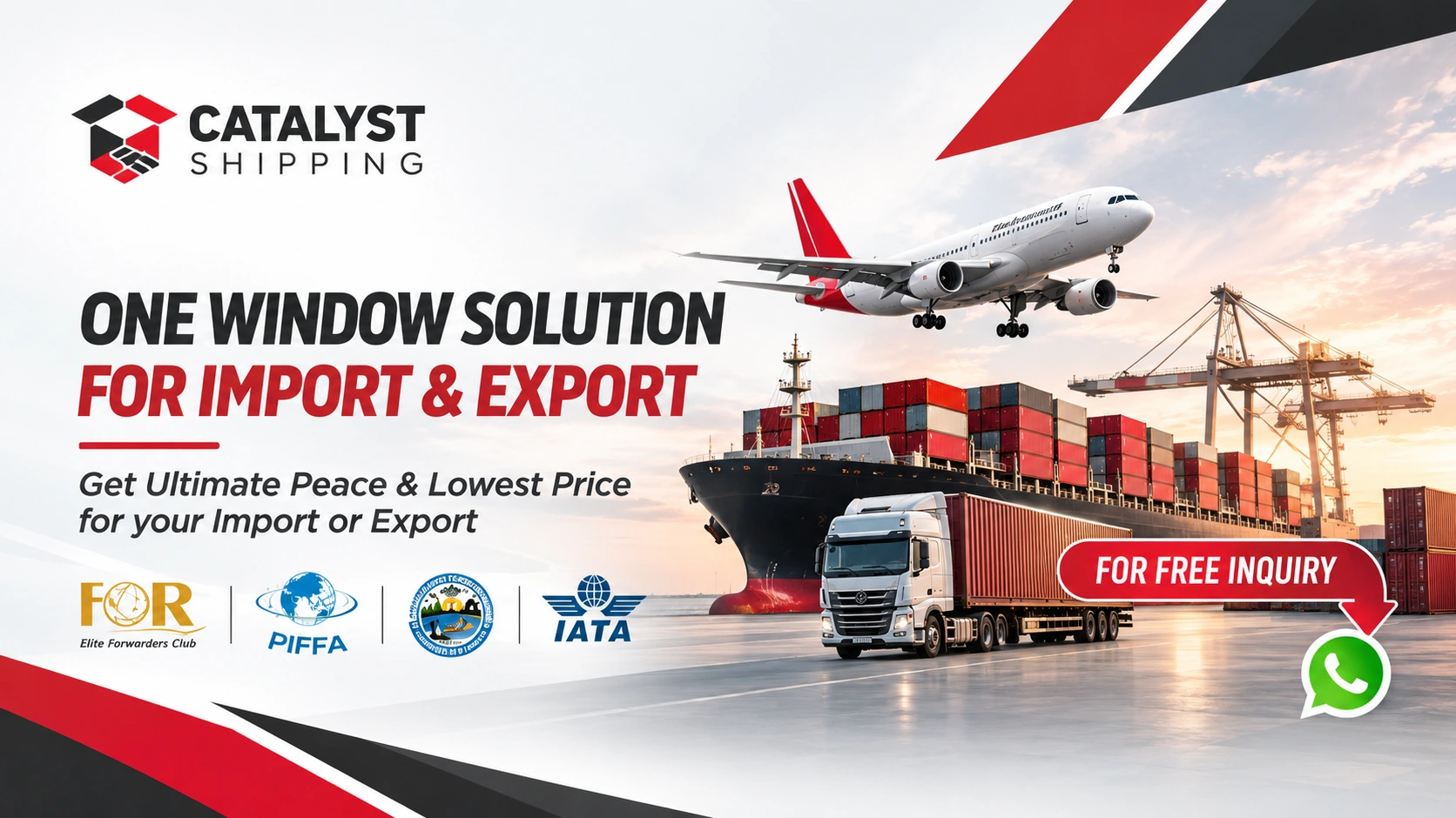 Catalyst Shipping: one window solution for import and export, showing air, sea and land freight