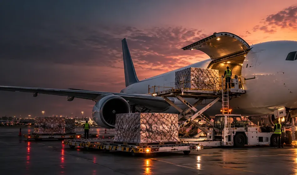 Illustrative cargo aircraft at an airport